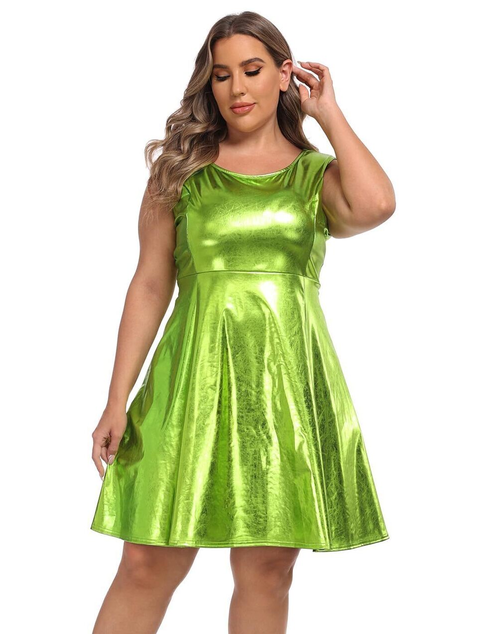 6028 Shiny Metallic Alien Costume Dress Futuristic Sleeveless Space Skater